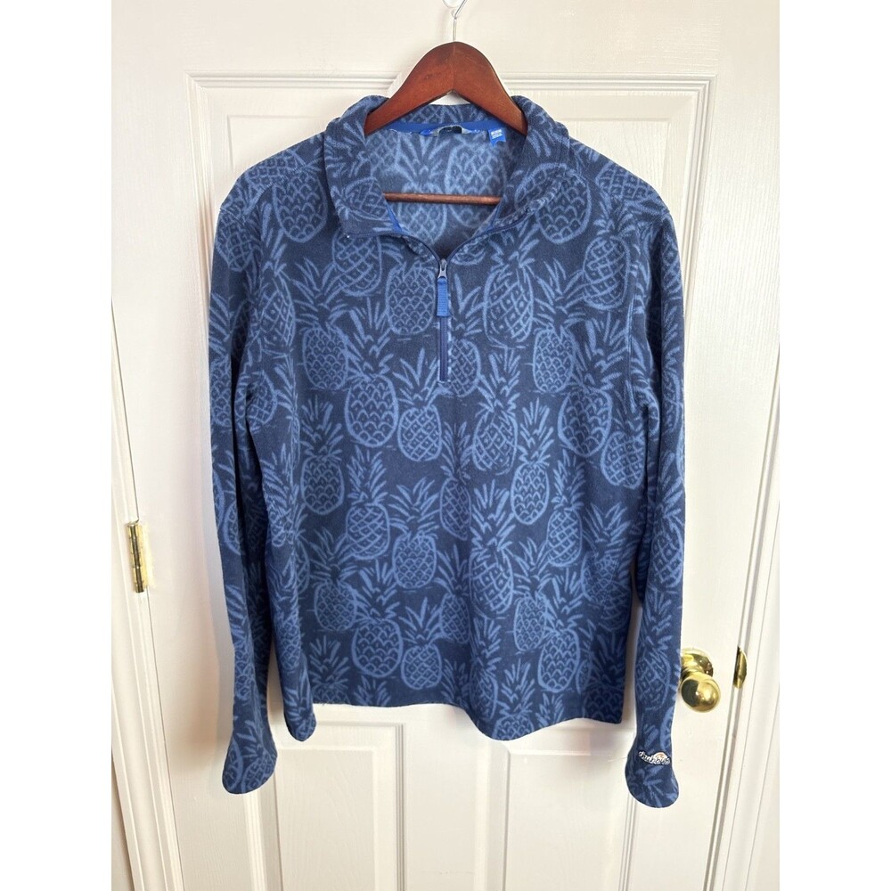 Chubbies Mens Navy Blue Pineapples Long Sleeve Qtr Zip Fleece Pullover M - 474